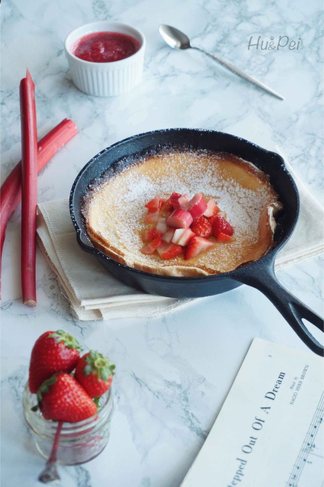 Strawberry Rhubarb Dutch Baby by Kexin